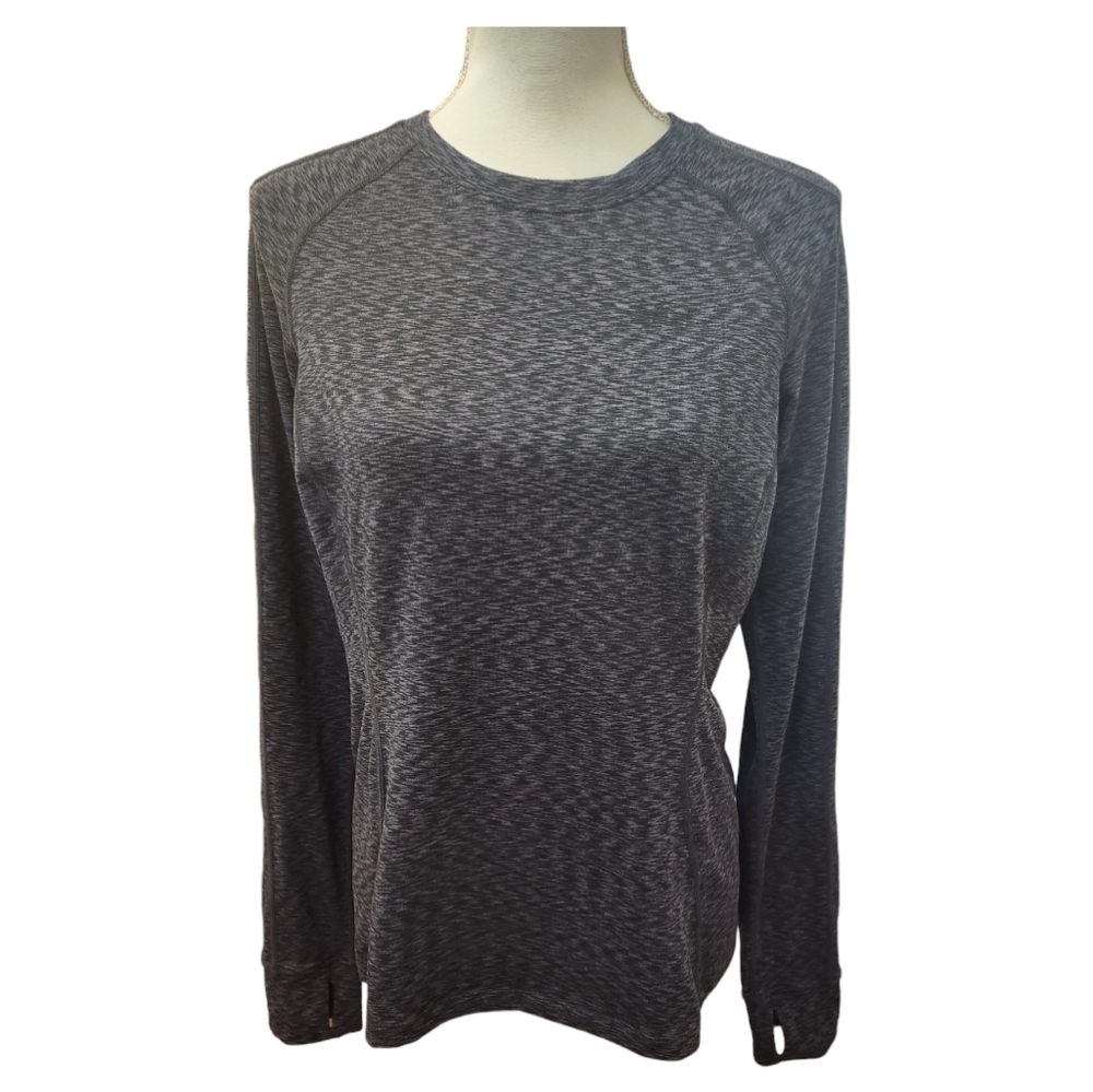 REI Women's Lightweight Long Sleeve Gray Black Crew Neck Shirt, medium
